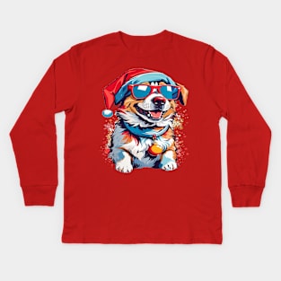 Christmas dog waring Christmas hat Kids Long Sleeve T-Shirt